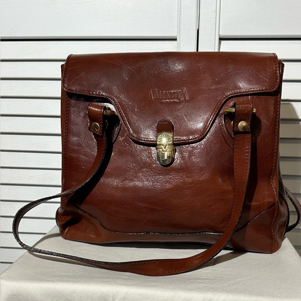 Valentina Medium Brown Leather Satchel Gold Tone Hardware